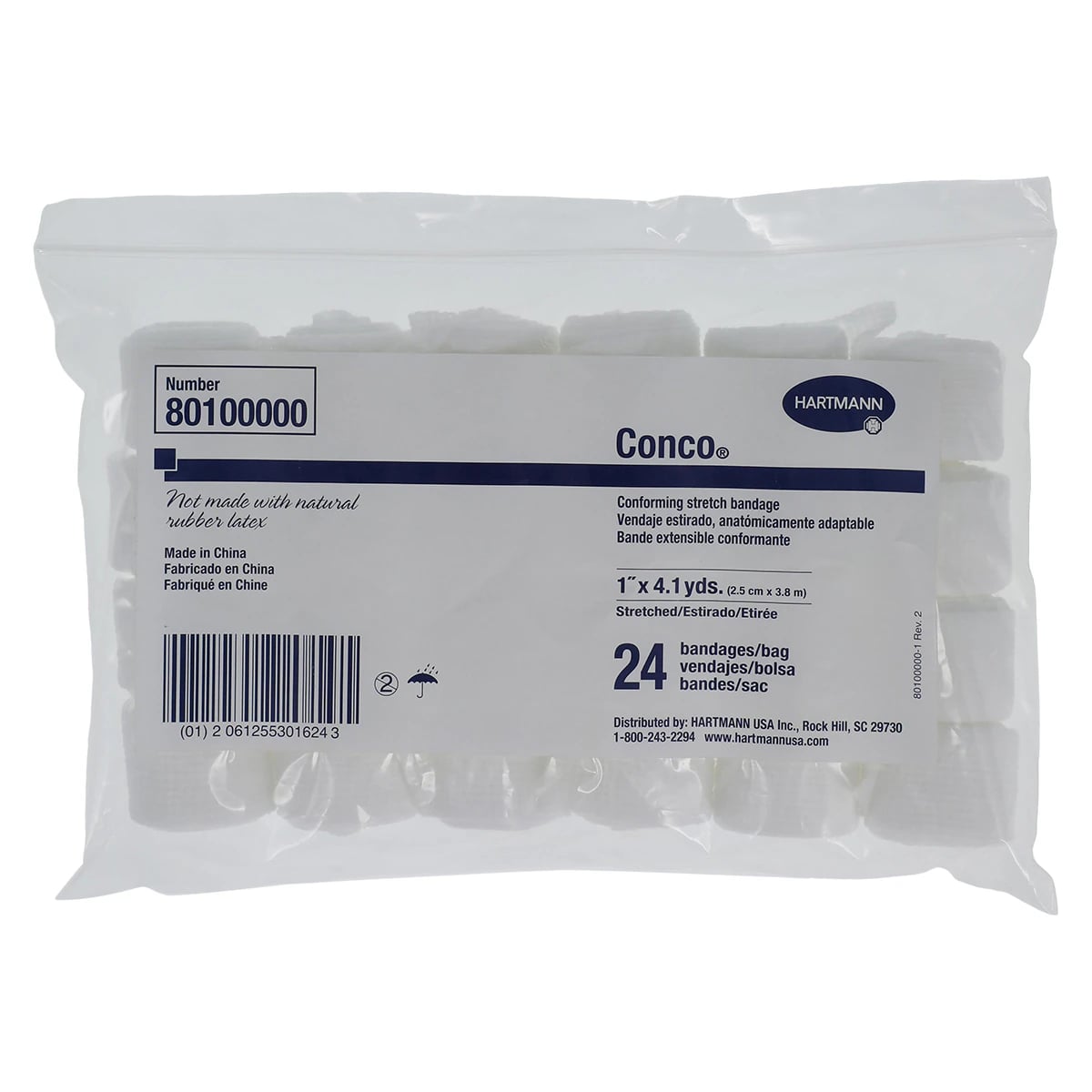 Hartmann Conforming Gauze Bandage, Polyester, 1" x 4.1 yd, Non-Sterile, 24 Rolls/Bag