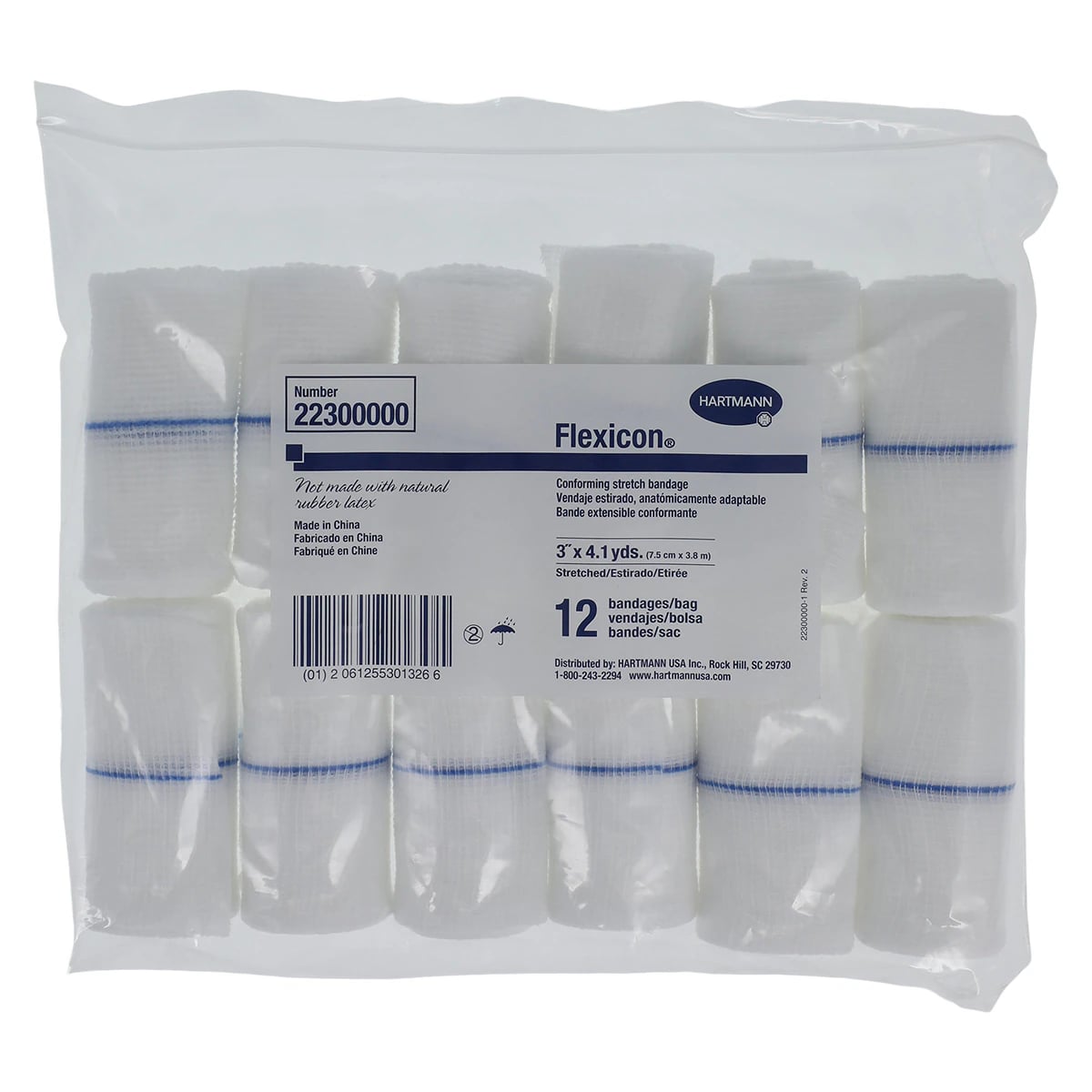Hartmann Flexicon Conforming Bandage, Polyester/Gauze/Elastic, 3" x 4.1 yd, Non-Sterile, 12/Bag