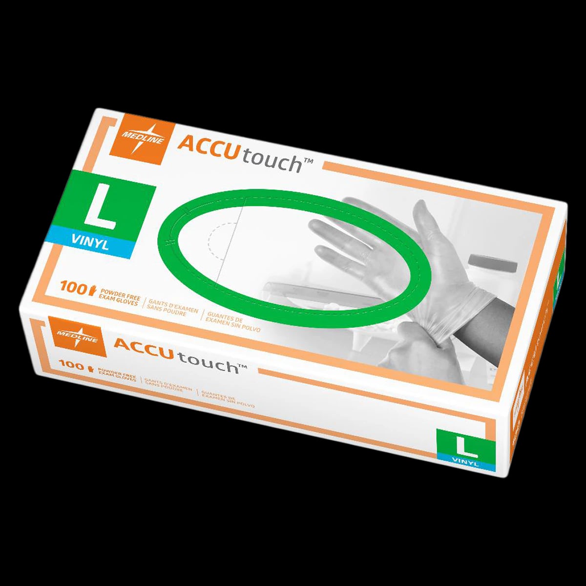 Medline AccuTouch PF Vinyl Examination Gloves, Powder Free, Non-Sterile, Large, Clear, 100/Box, 192076