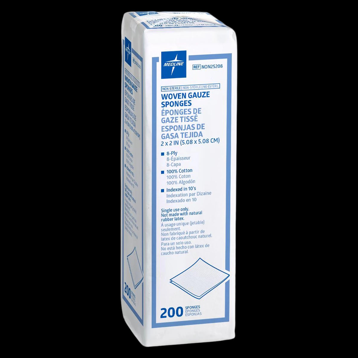 Medline Gauze Sponge Woven, Non-Sterile, 8-Ply, 2x2", 100% Cotton, Latex-Free