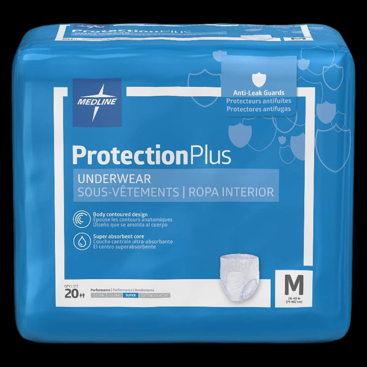 Medline Protection Plus Incontinence Underwear, Unisex, Ultra, 28-40" Waist, White, 80/Case