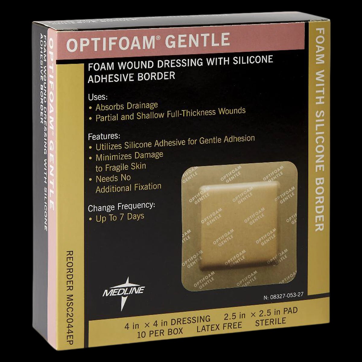 Medline Optifoam Gentle Foam Dressing, 4x4 inch, Adhesive, Sterile, 8 Ply