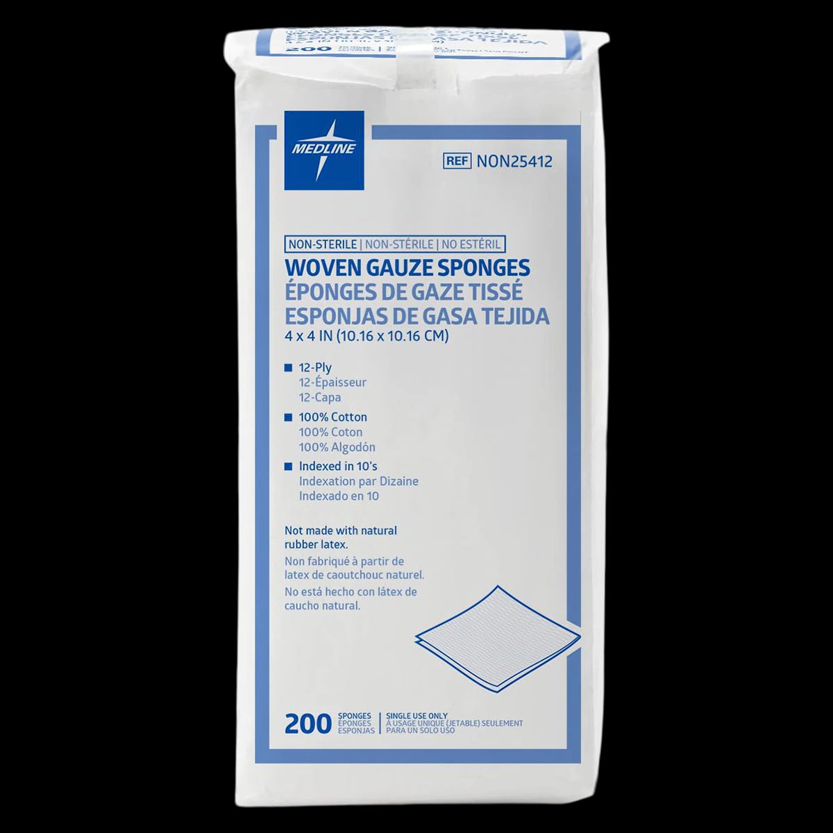 Medline Woven Non-Sterile Gauze Sponges, 12-Ply, 4" x 4", 100% Cotton, Case of 2000