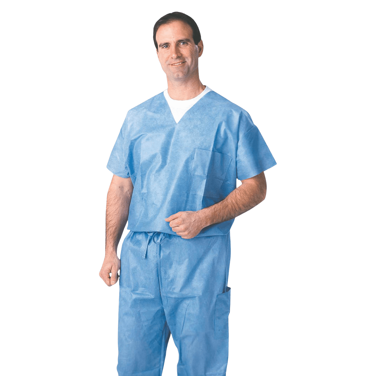 Medline Unisex V-Neck Scrub Top, Small, Blue, 30/Case