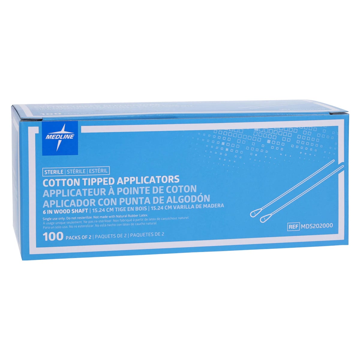 Medline Applicator Cotton Tip Wood Shaft, Sterile, 6 in, 200/Box