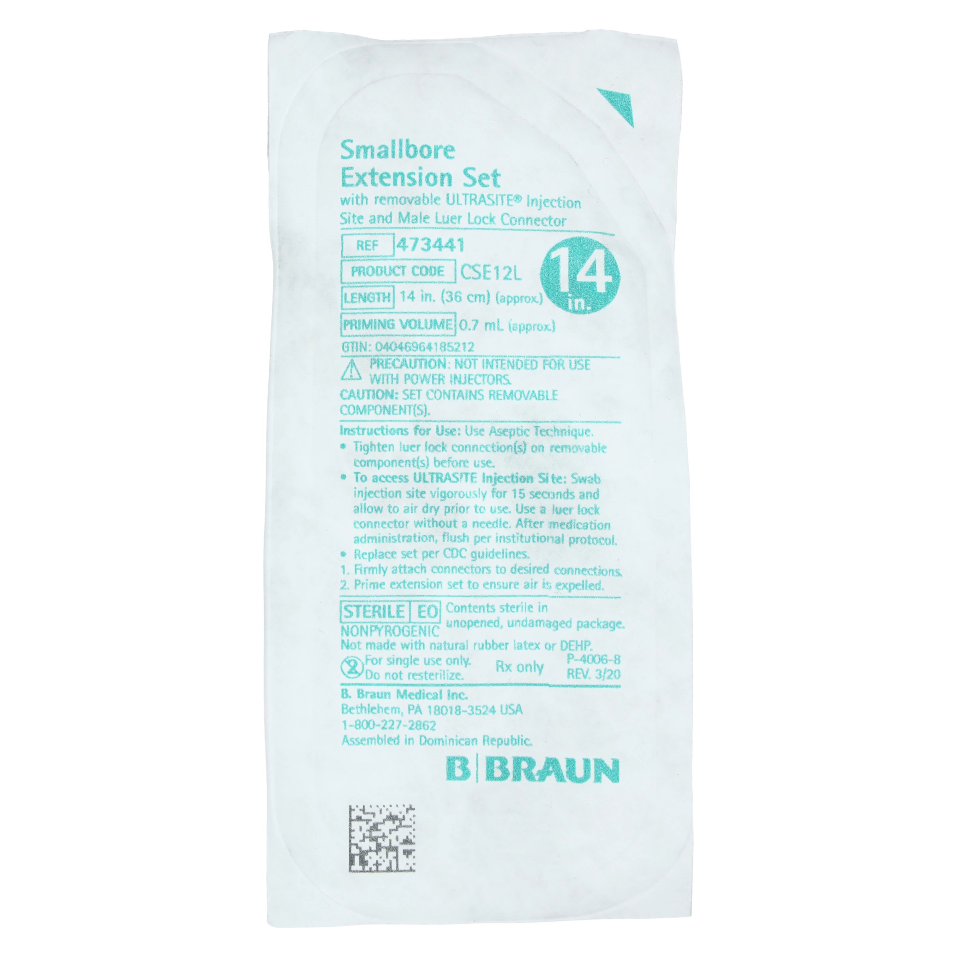 B. Braun Extension Set, Small Bore, 14" Luer Lock, Needleless, 0.7 mL Priming Volume, 100/Case