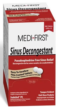 Medi-First Sinus Decongestant Oral Tablets, 10 mg, Unit Dose Packets, 100 per Box