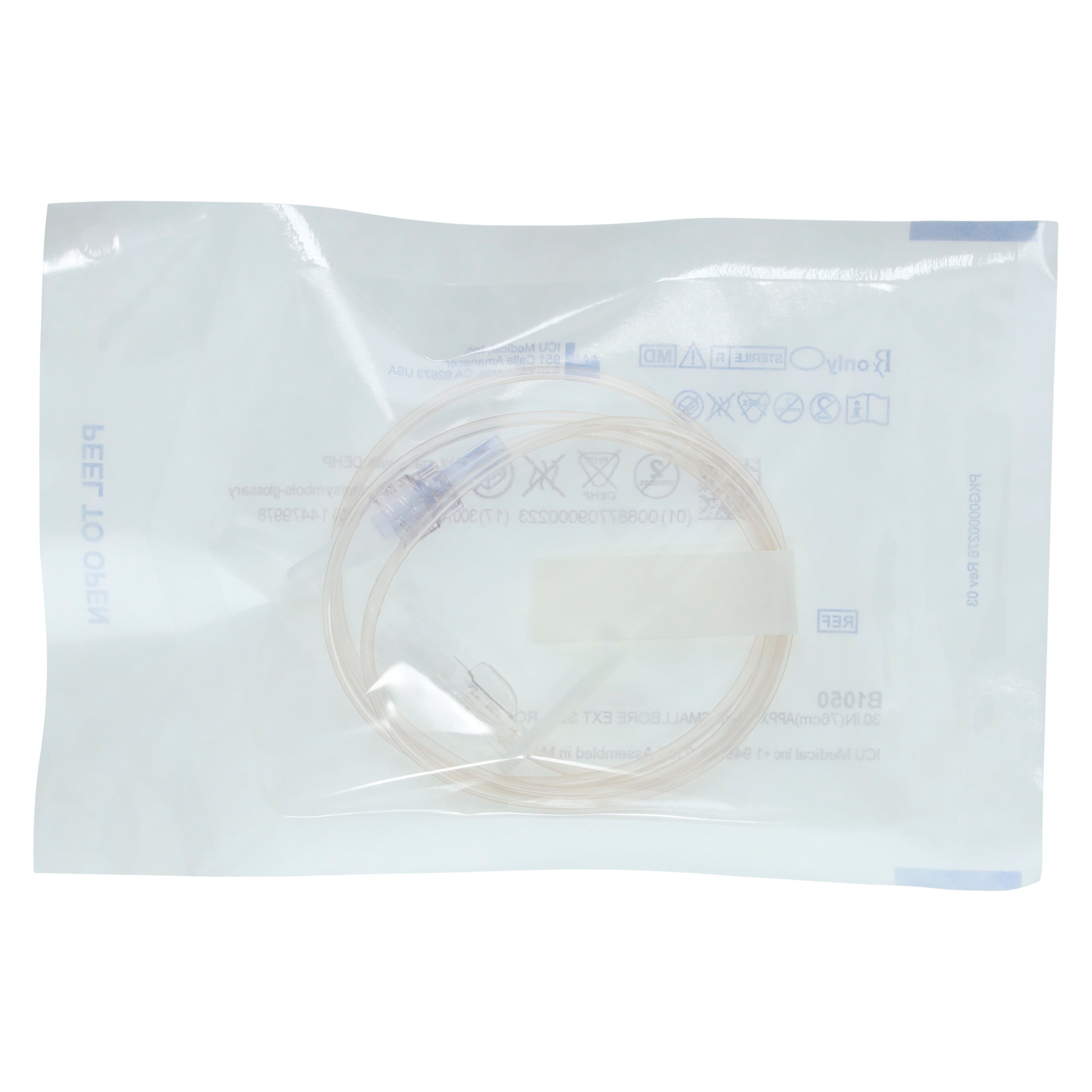 ICU Medical IV Extension Set, Small Bore, 9" with Removable Slide Clamp, Female Rotating to Male Luer Lock, Priming Volume 0.9 mL, 50/Case