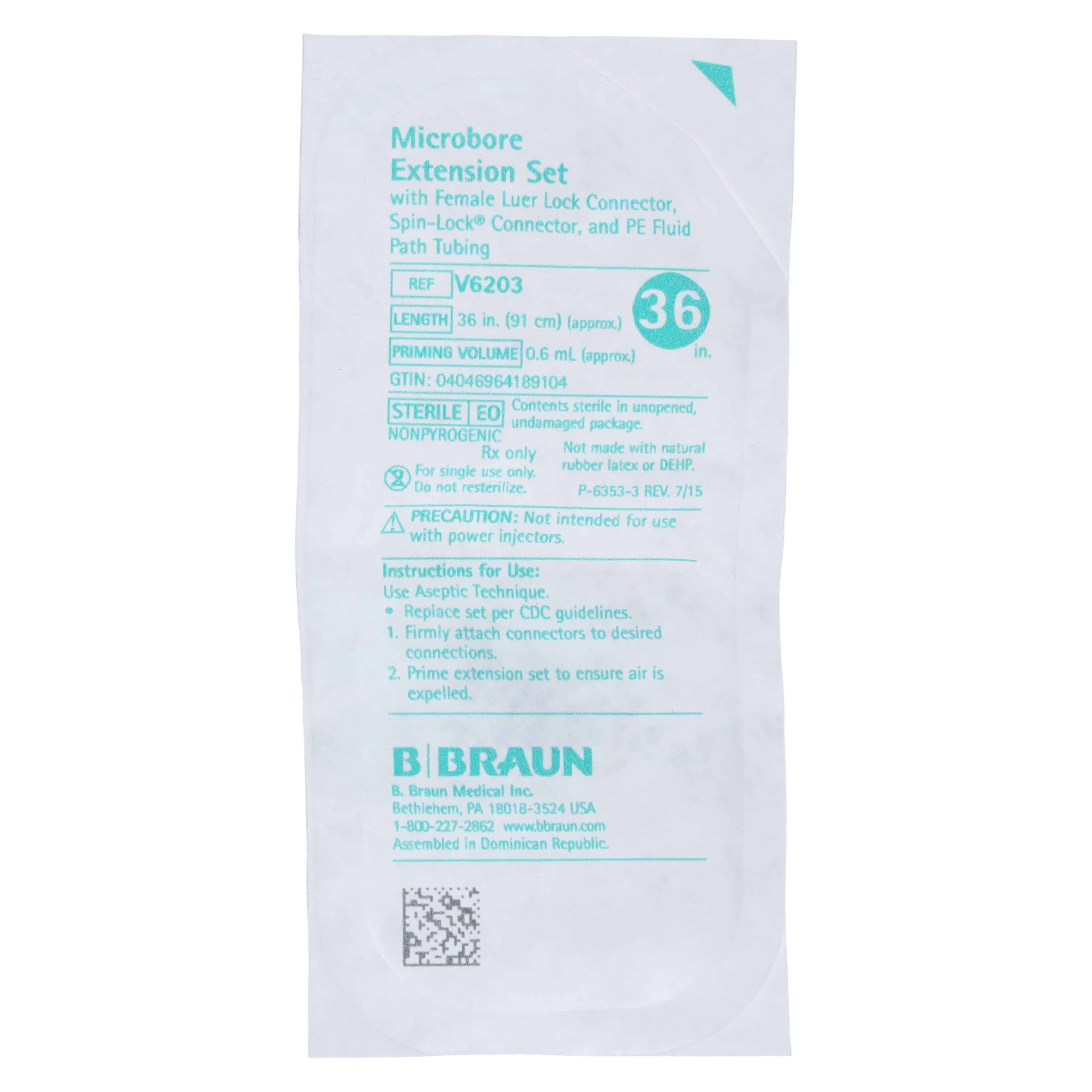 B. Braun IV Extension Set, Microbore, Syringe Pump, PVC-Free, 36", Female Luer/Male Luer Lock, Sterile, Latex-Free, 50/Box