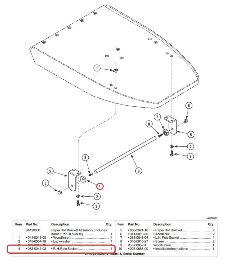 Midmark Socket Pole LH Complete