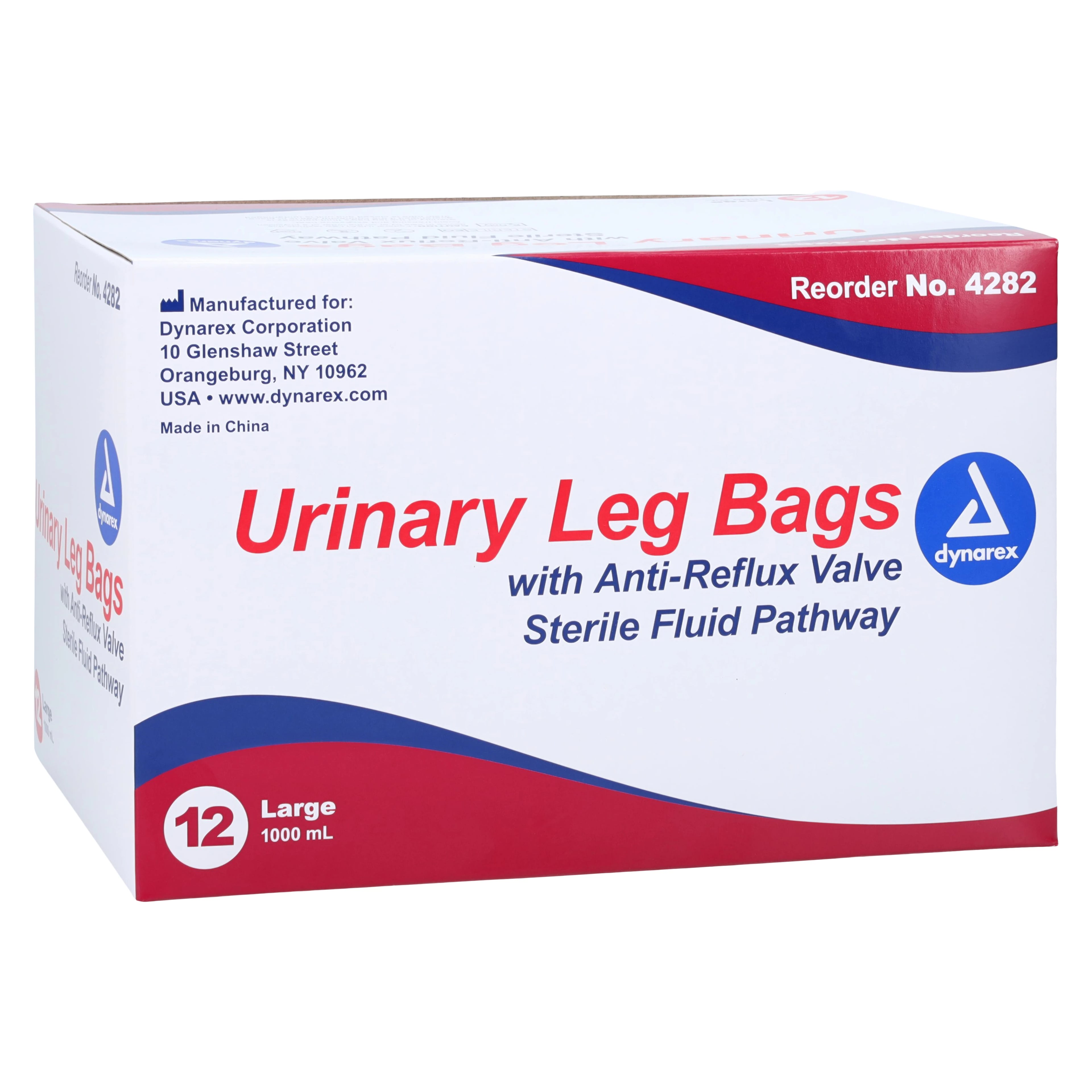 Dynarex Leg Bag Urinary, Large, 1000mL, Disposable, Anti-Reflux Valve