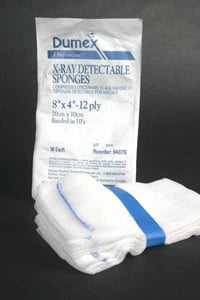Gentell Dupaque X-Ray Detectable Cotton Gauze Sponge, 4x4", 16-Ply, Sterile