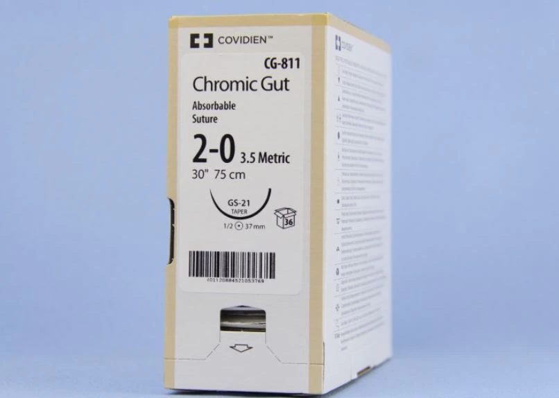 Medtronic Surgigut Chromic Gut Suture, 2-0, 30", GS-21, Taper Point 1/2 Circle Needle 37mm, Coated, Undyed, 36/Case