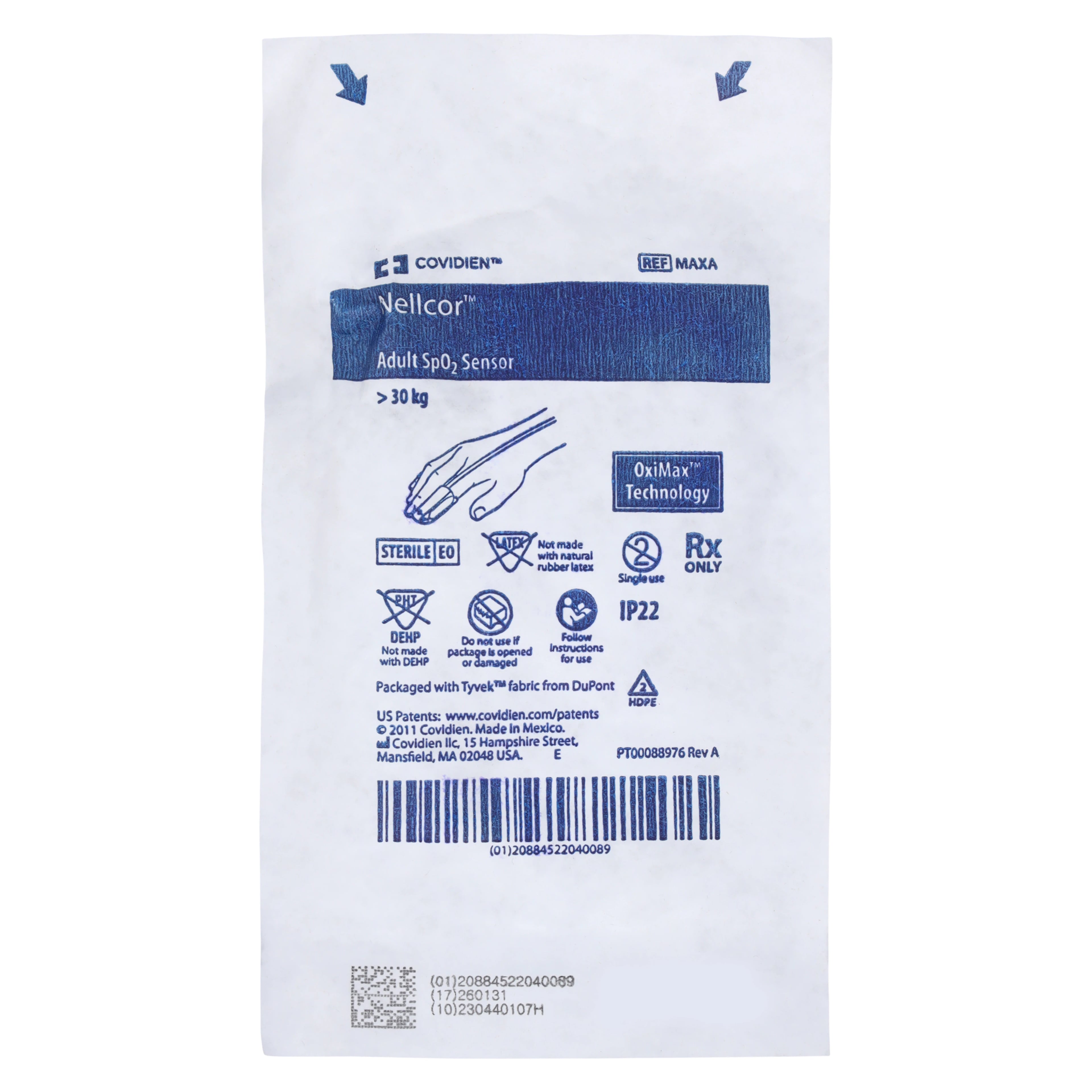 Nellcor OxiMax Oxygen Sensor LF, Adult, Latex-Free