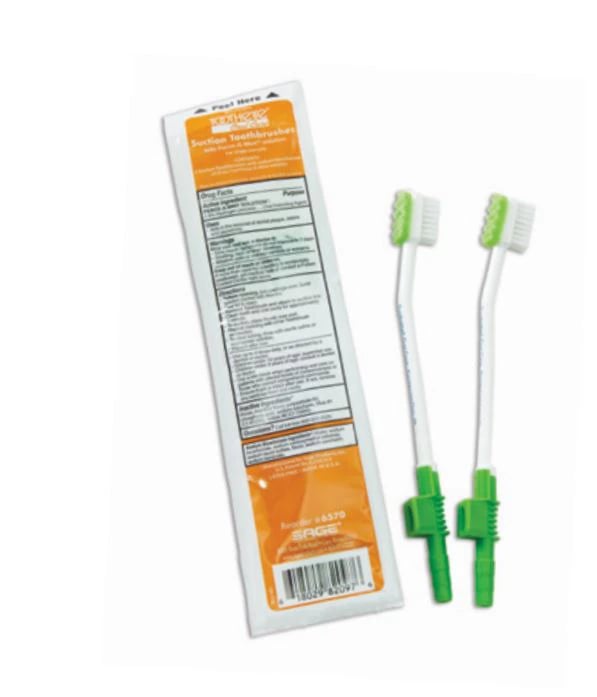 Toothette Suction Oral Antiseptic Toothbrush, Disposable Foam Head, 100/Case