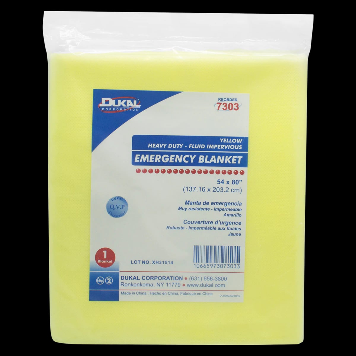 Dukal Emergency Blanket, Yellow, Poly Coated/Spunbonded, 54" x 80"