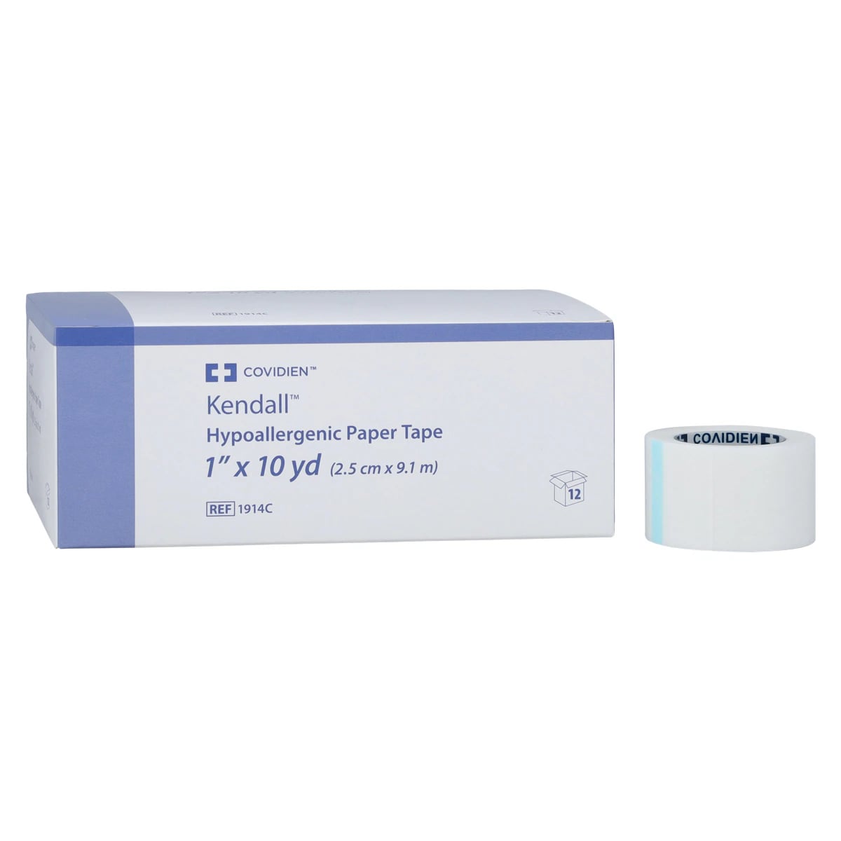 Kendall Medical Tape Paper, 1" x 10 yd, White, Non-Sterile, 12/Box