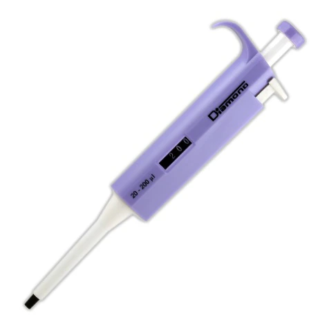 Globe Scientific Diamond Adjustable Volume Pipette, 20-200 µL, Graduated, Lavender, Calibrated