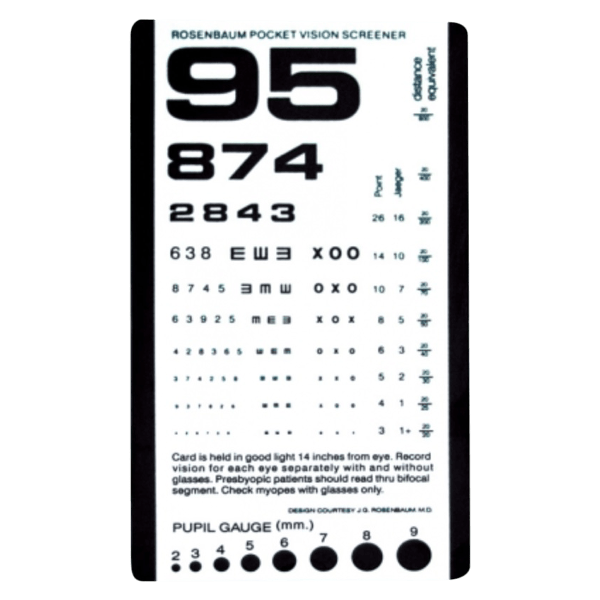 Grafco Pocket Vision Screener Card, 6-3/8 x 3-1/2 Inches, 20/800 Distance Equivalent, Each