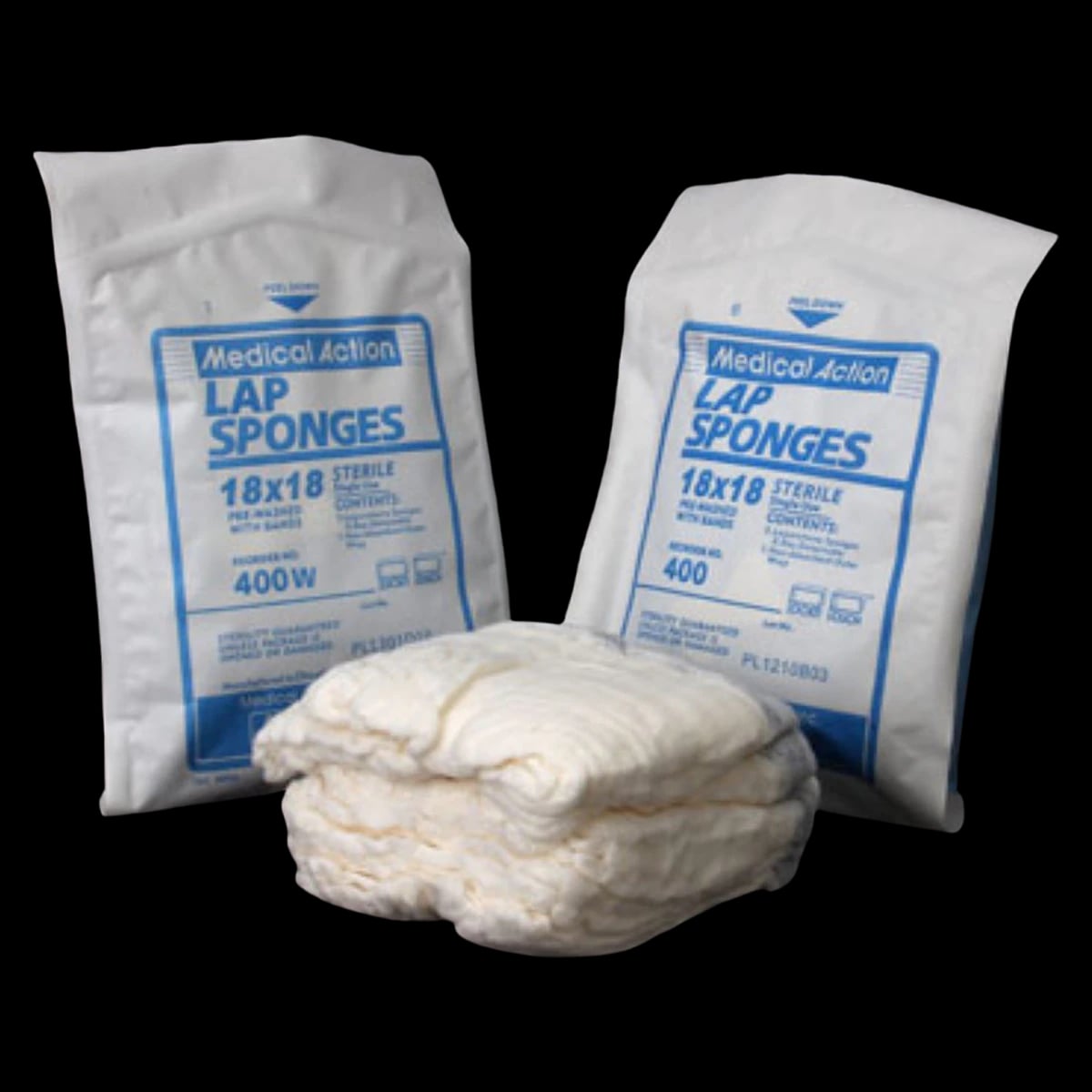 Medical Action Industries Pre-Washed Laparotomy Sponge, 12x12", Sterile, X-Ray Detectable, Cotton, White