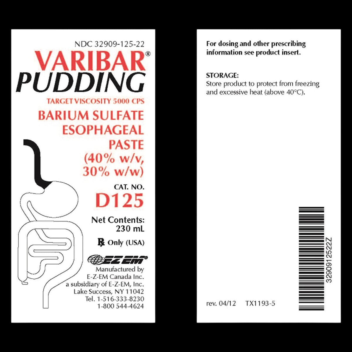 Varibar Pudding Oral Paste 40% w/v Barium Sulfate, Vanilla Flavor, 230 mL Tube, 12/Package
