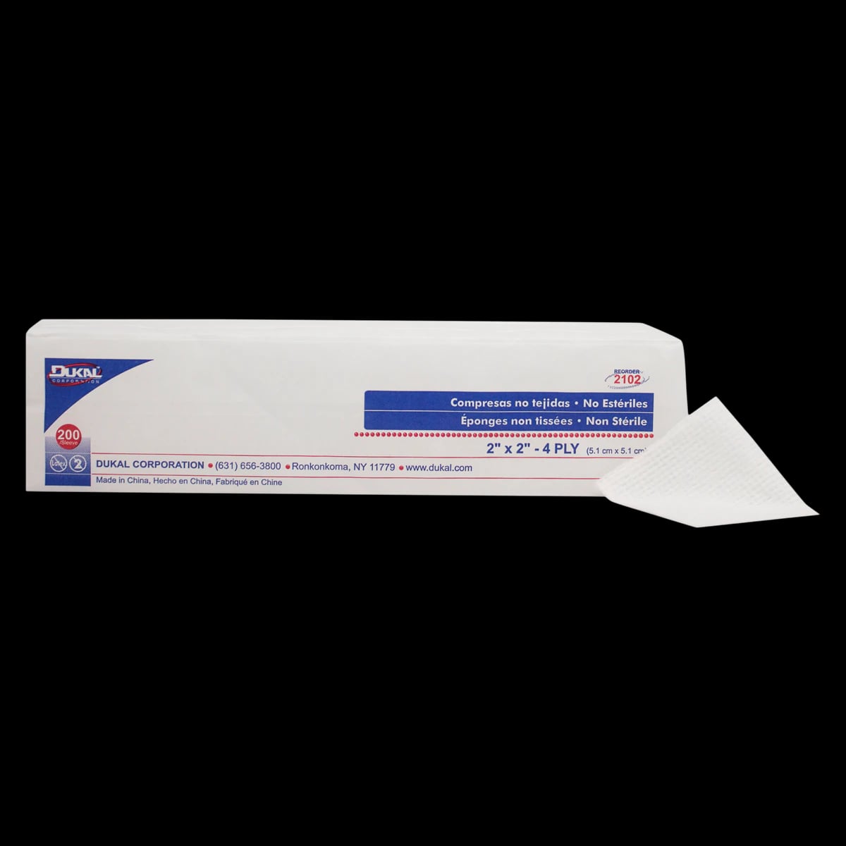 Dukal 2" x 2" 4-Ply Non-Woven Gauze Sponge, Non-Sterile, Latex-Free
