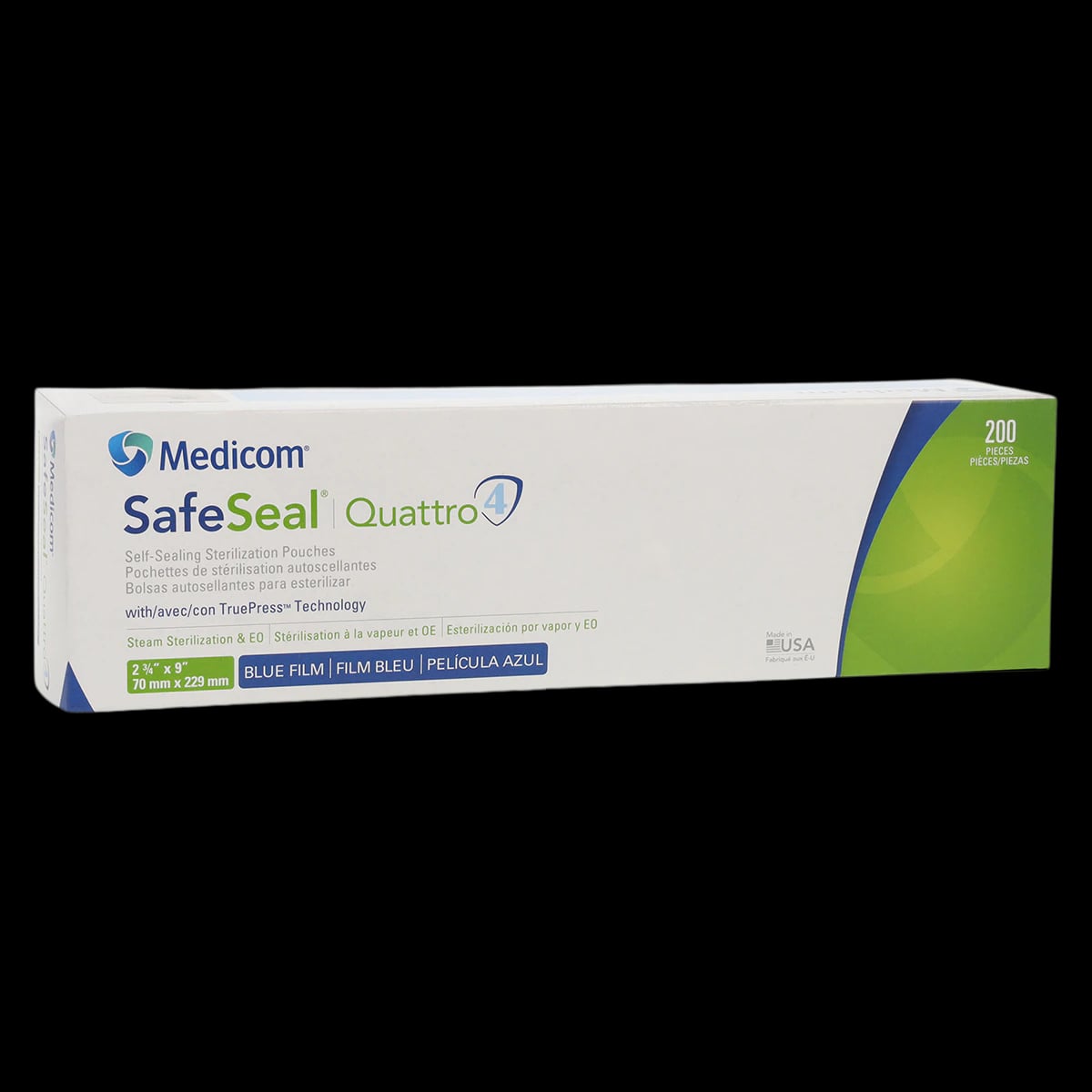 Medicom SafeSeal Quattro Self-Sealing Sterilization Pouches, 2.75" x 9", 200/Box, 88000-4