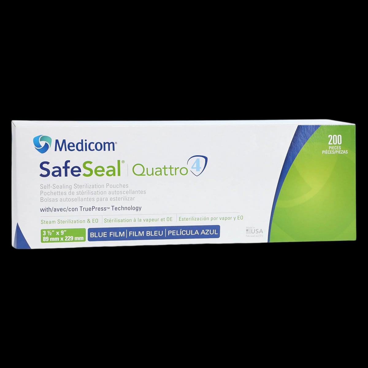Medicom SafeSeal Quattro Self-Sealing Sterilization Pouches, 3.5" x 9", 200/Box, 88010-4