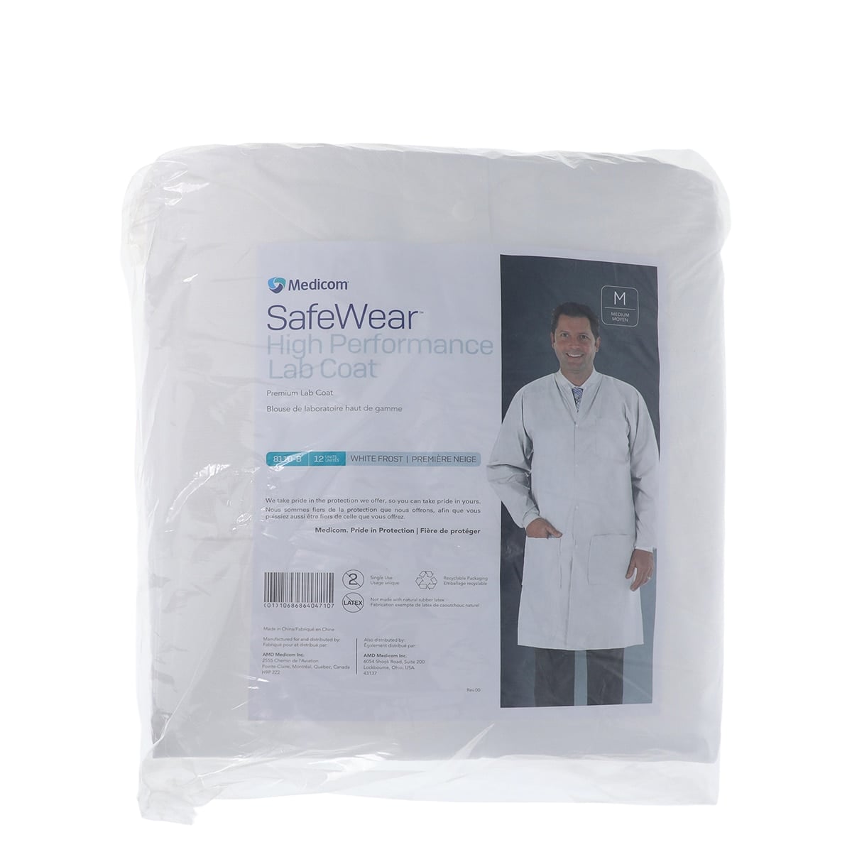 SafeWear High Performance Lab Coat, Medium, White Frost, 12/Pack, 8110-B
