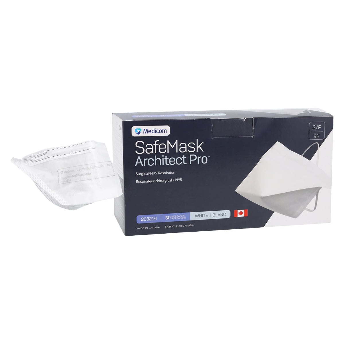Medicom SafeMask Architect Pro N95 Surgical Respirator, Small, White, 50/Box, 203214
