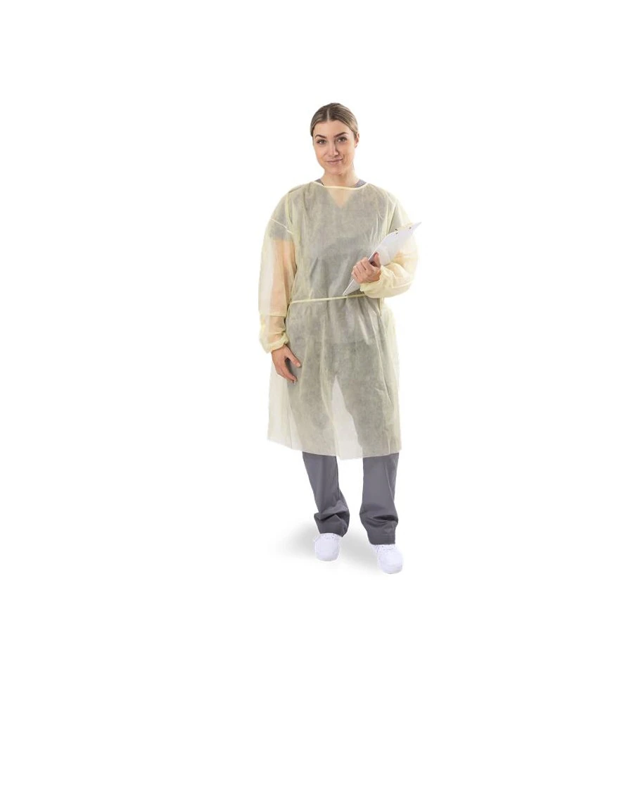 Medicom Ritmed Isolation Gown, Disposable, Spunbonded Polypropylene, X-Large, Yellow, Non-Sterile, Full Back, Neck Ties, Thumbloop, Elastic Cuff, 50/Case