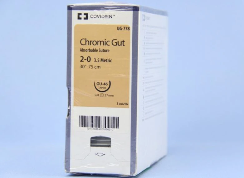 Medtronic Surgigut Chromic Gut Suture, 2-0, 30", GU-46, Taper Point 5/8 Circle Needle 27mm, Coated Undyed, 36/Pk