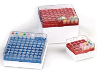 Globe Scientific BioBox Freezer Storage Box, Polycarbonate, 81-Place, for 3-5mL Cryo Vials, Yellow, 4/Pk