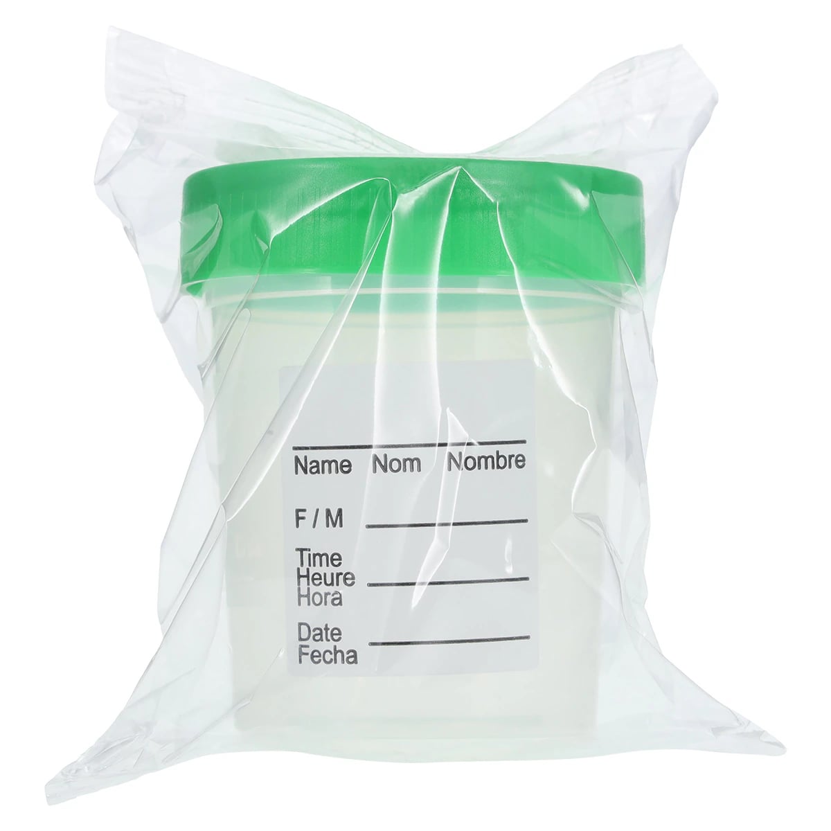 Globe Scientific Specimen Container, 4 oz, Polypropylene, Sterile, Individually Wrapped, Graduated, Green Screw Cap, Clear, 100/Case
