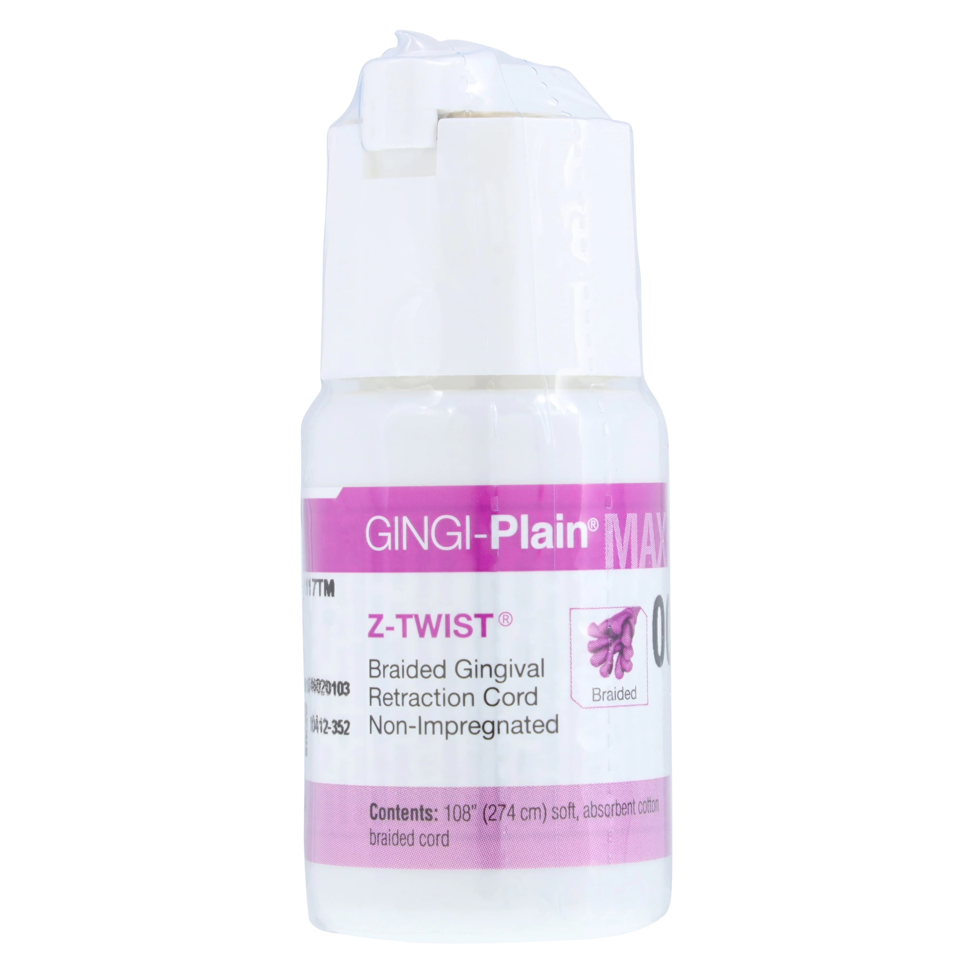 Gingi-Plain MAX Z-Twist Weave Retraction Cord, Non-Impregnated, #000 Extremely Thin, 108" per Bottle, 1117TM