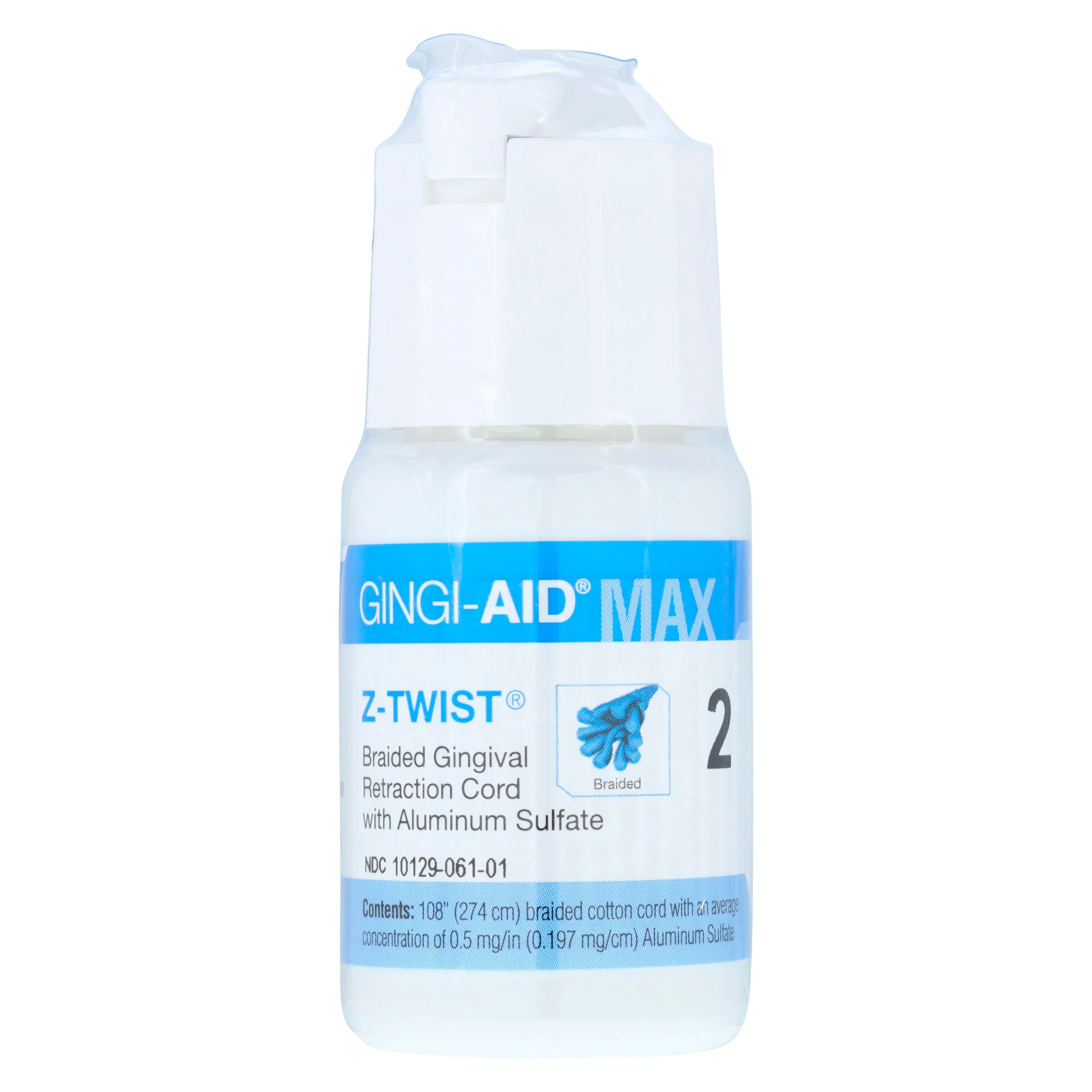 Gingi-Aid MAX Z-Twist Weave Retraction Cord, Aluminum Sulfate, Size #2 Medium, 108" per Bottle, 12172M