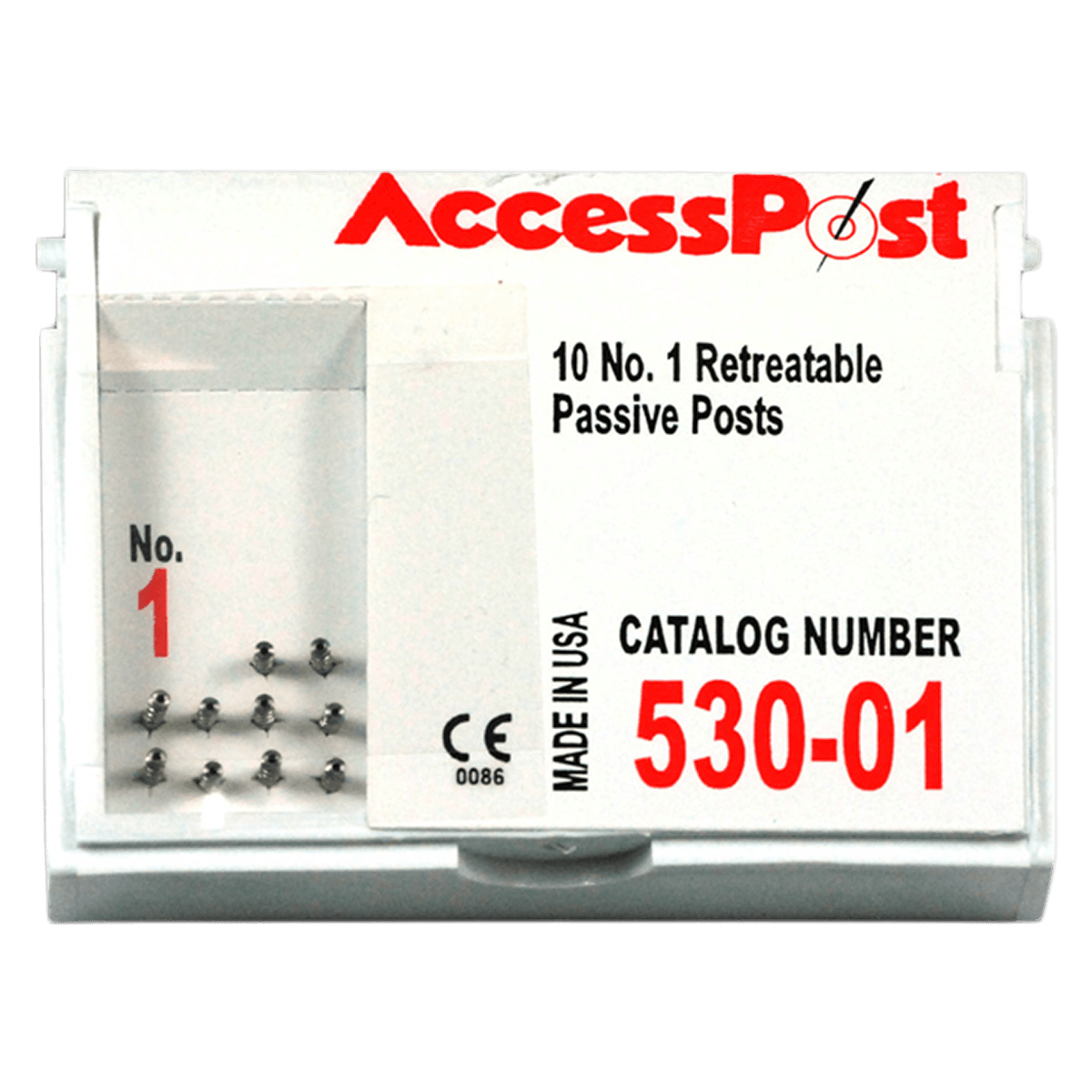 AccessPost Stainless Steel Passive Post Refill, Size 1 (Red), 1.1 mm, 10/Pk, 530-01