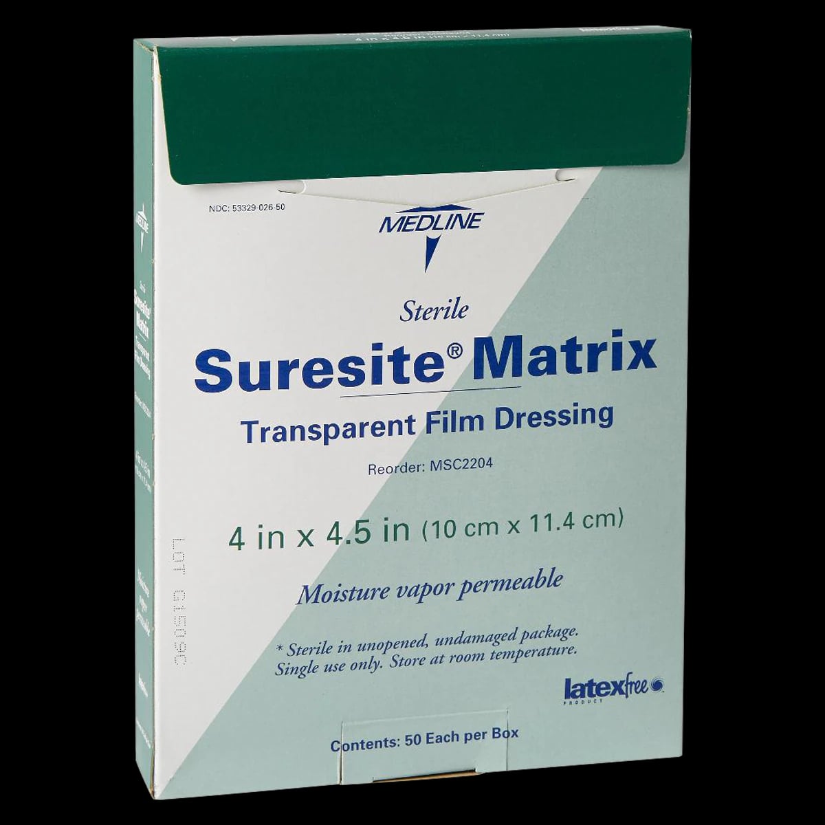 Suresite Matrix Film Dressing, 4" x 4-1/2", Sterile, Transparent, Adhesive, Latex-Free
