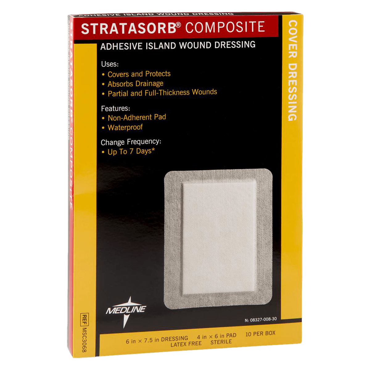Medline Stratasorb Composite Island Dressing, 6" x 7-1/2", 4-Layer, Non-Adherent, Adhesive, Absorbent, Latex-Free