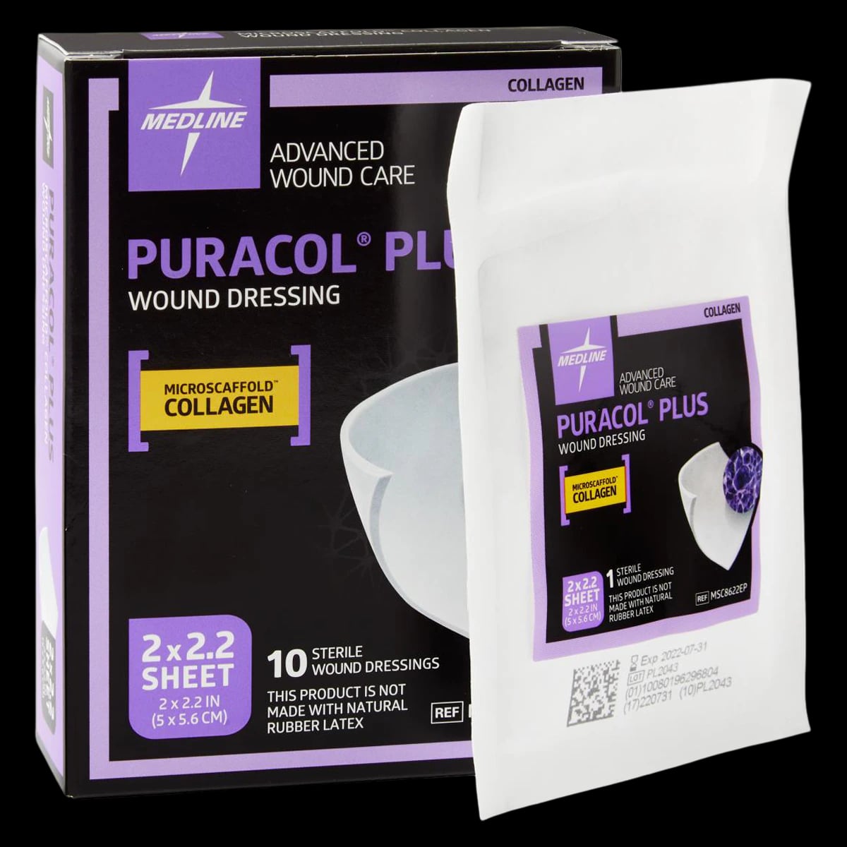 Puracol Plus Collagen Dressing, 2" x 2.25", Sterile, Highly Absorbent, Latex-Free