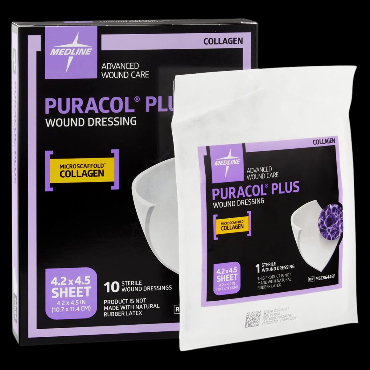 Puracol Plus Collagen Dressing, 4.25" x 4.25", Sterile, Highly Absorbent, Latex-Free
