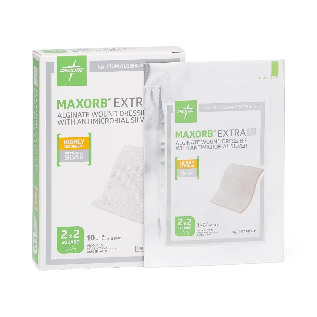 Medline Maxorb Extra Ag Alginate/Silver Dressing, 2" x 2", Sterile, Latex-Free
