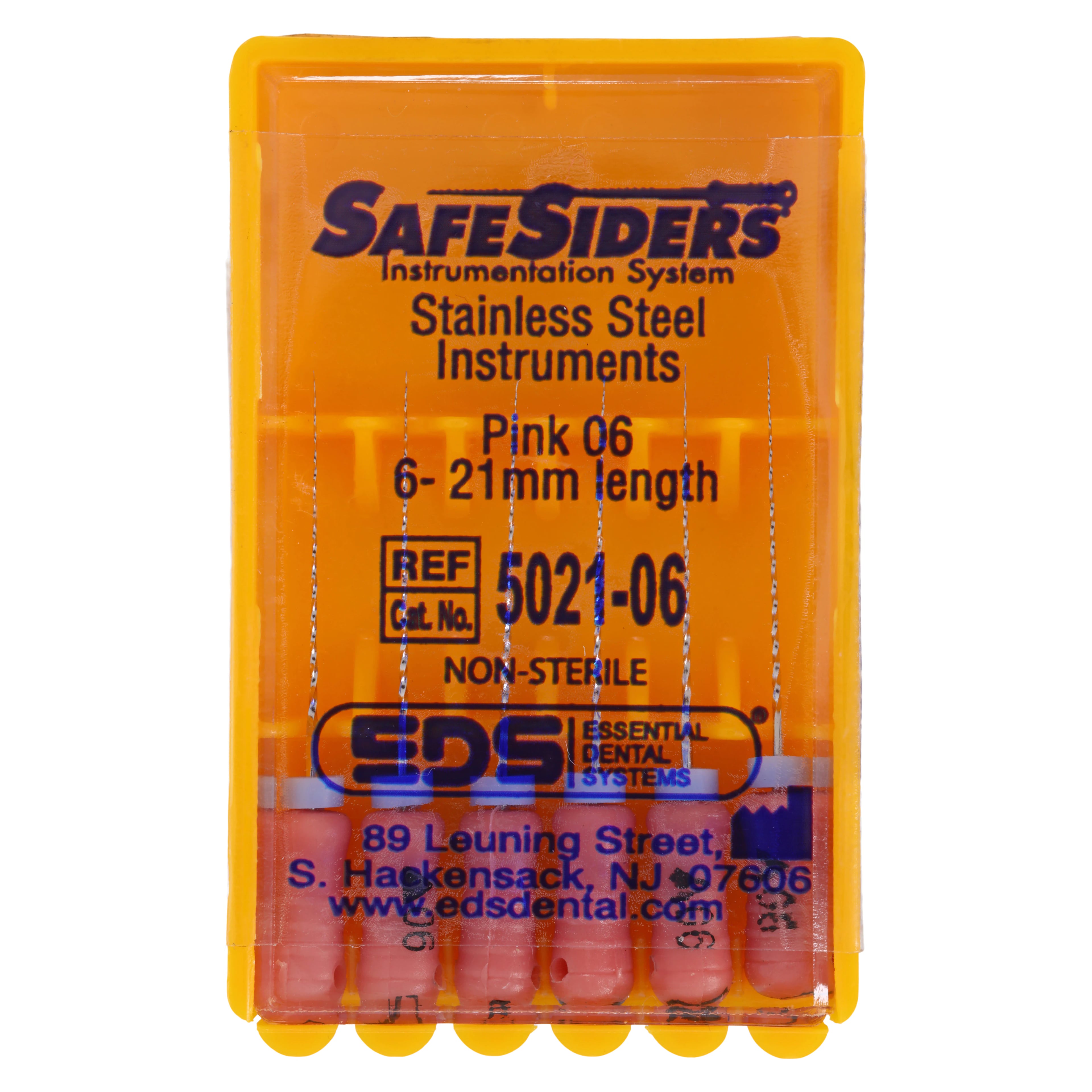 SafeSiders Endodontic Hand Reamers, 21 mm, 0.02 Taper, Size #06, Pink, 6/Pkg, 5021-06