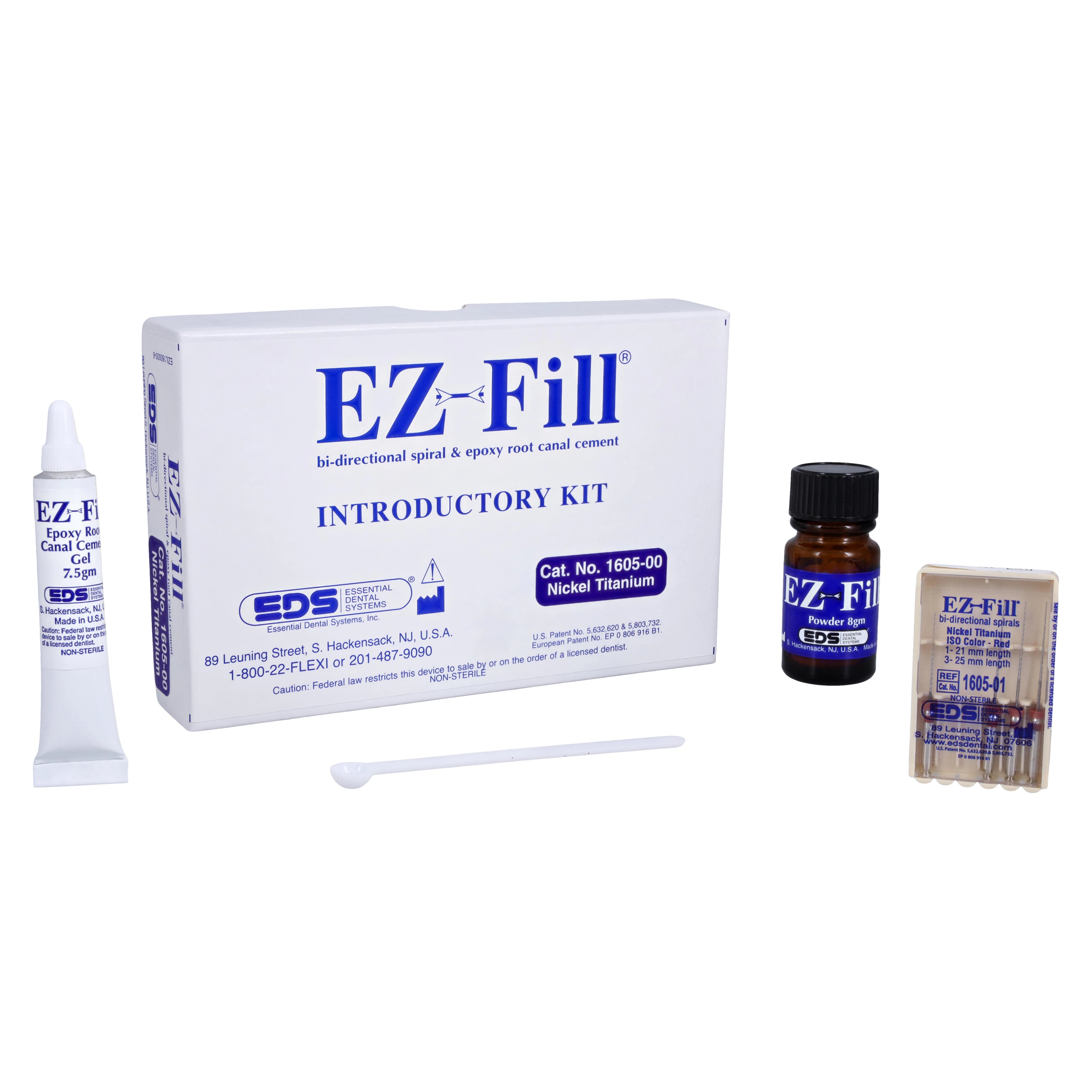 EZ-Fill Nickel-Titanium Obturation System Intro Kit, 4 Bi-Directional Spirals, 7.5 g Gel, 8 g Powder, 1/Pk, 1605-00
