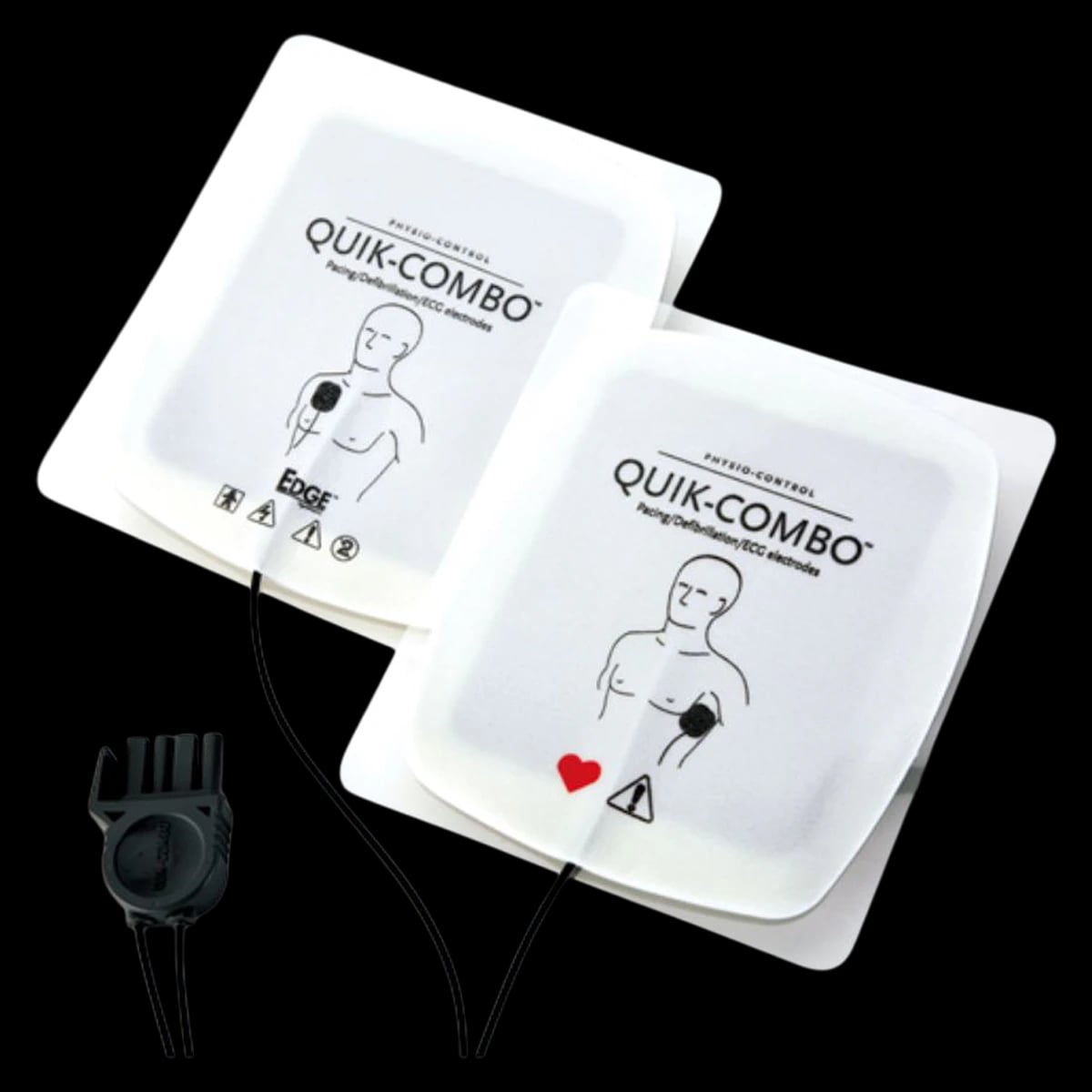 Physio-Control LIFEPAK Edge Quik Combo Electrode, Adult, 5.95 x 4.24 in, Conductive Adhesive Gel, White, 1 Pair