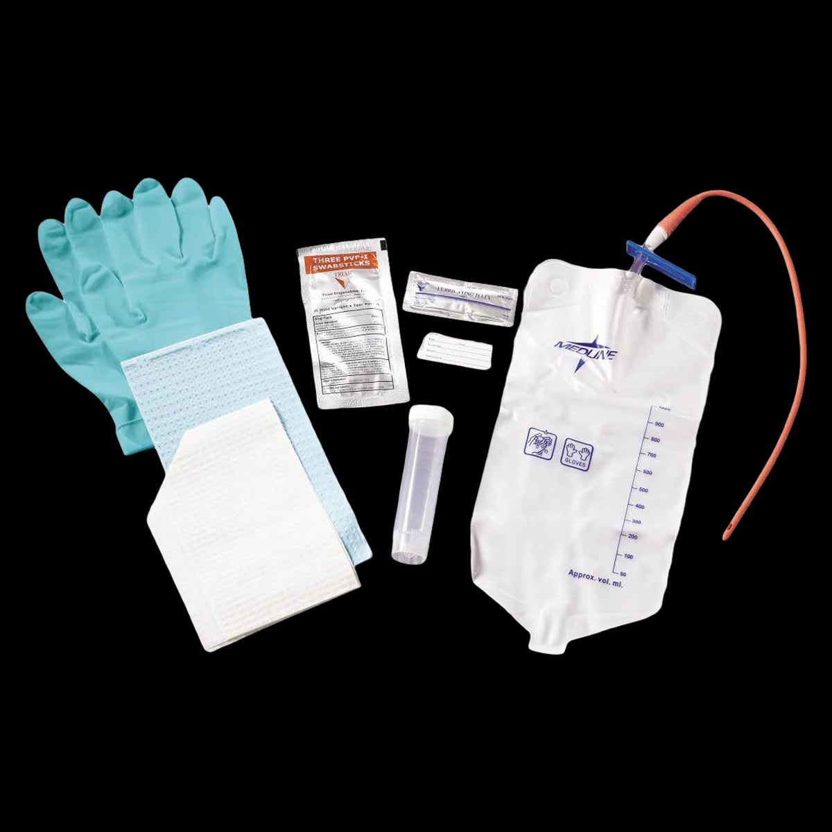 Medline Intermittent Catheter Tray, 15 Fr, 1000 mL, Latex Red Rubber Closed System