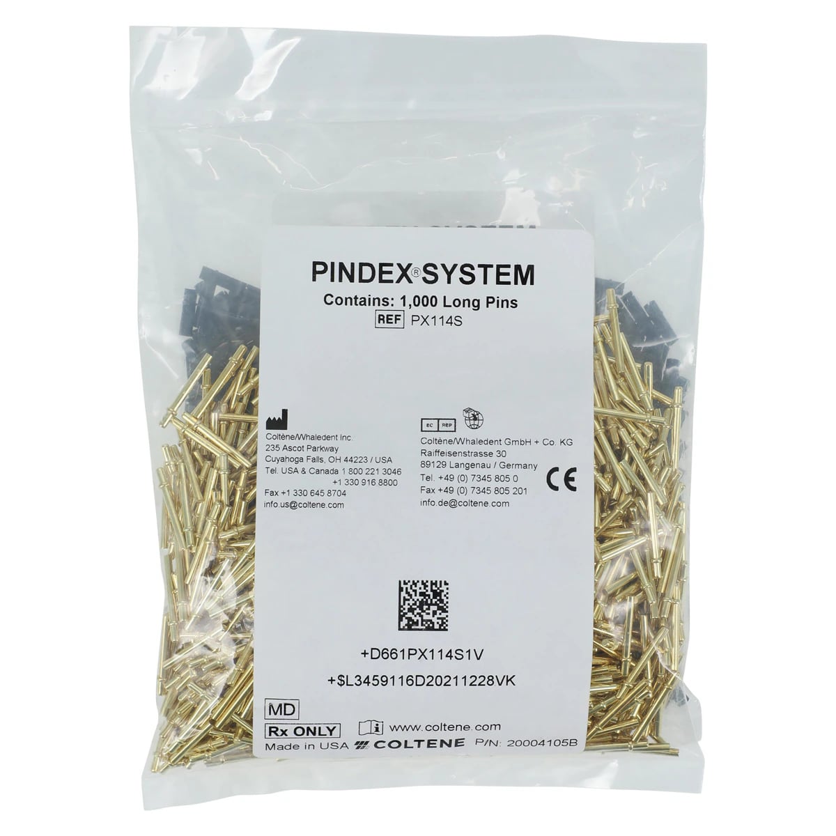Pindex Long Pins with Split Sleeves, 20 mm, 1000/Pkg, PX114S