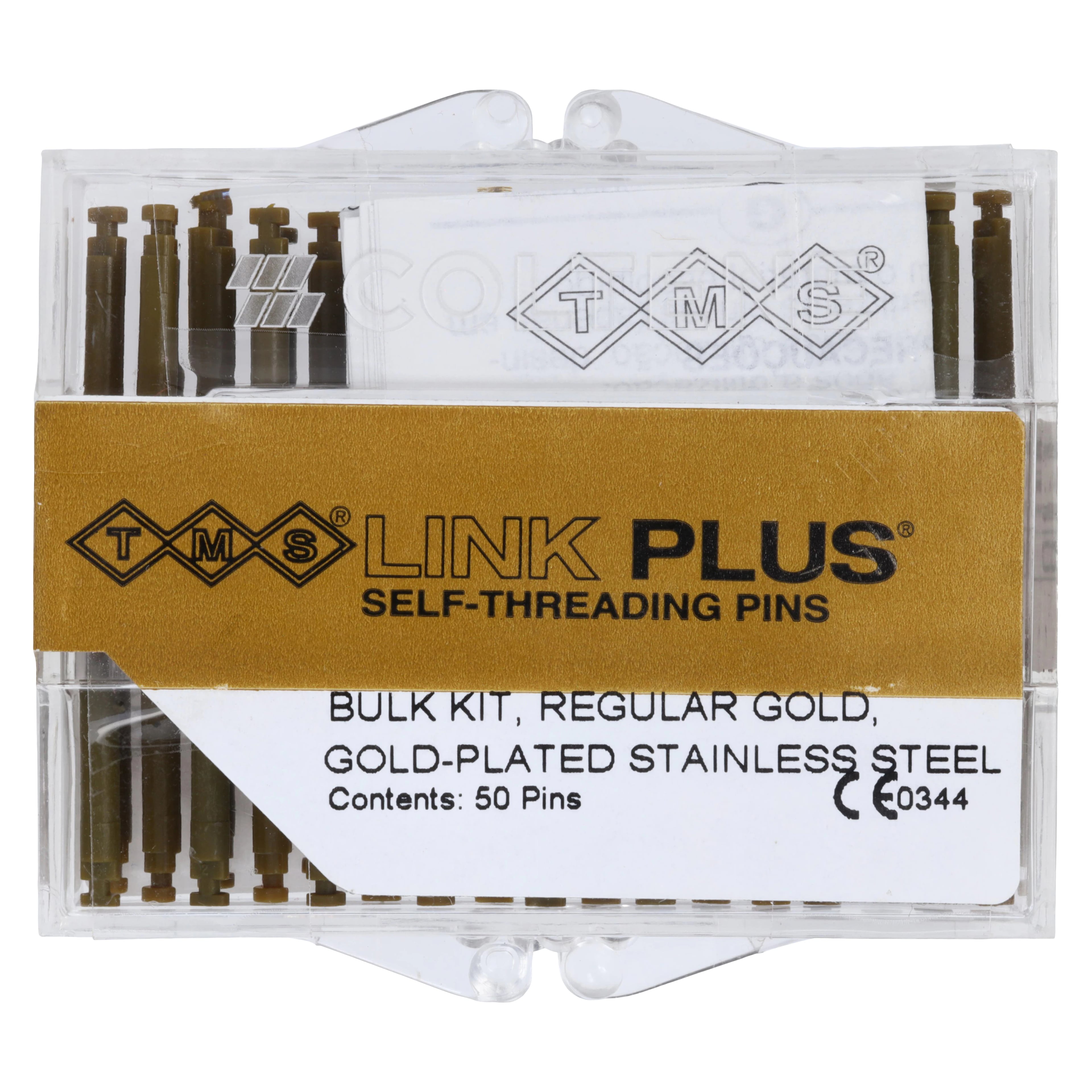 TMS Link Plus Self-Threading Pins, Gold-Plated Stainless Steel, Single-Shear, Regular, 0.027" (0.675 mm), Bulk Kit of 50, L742