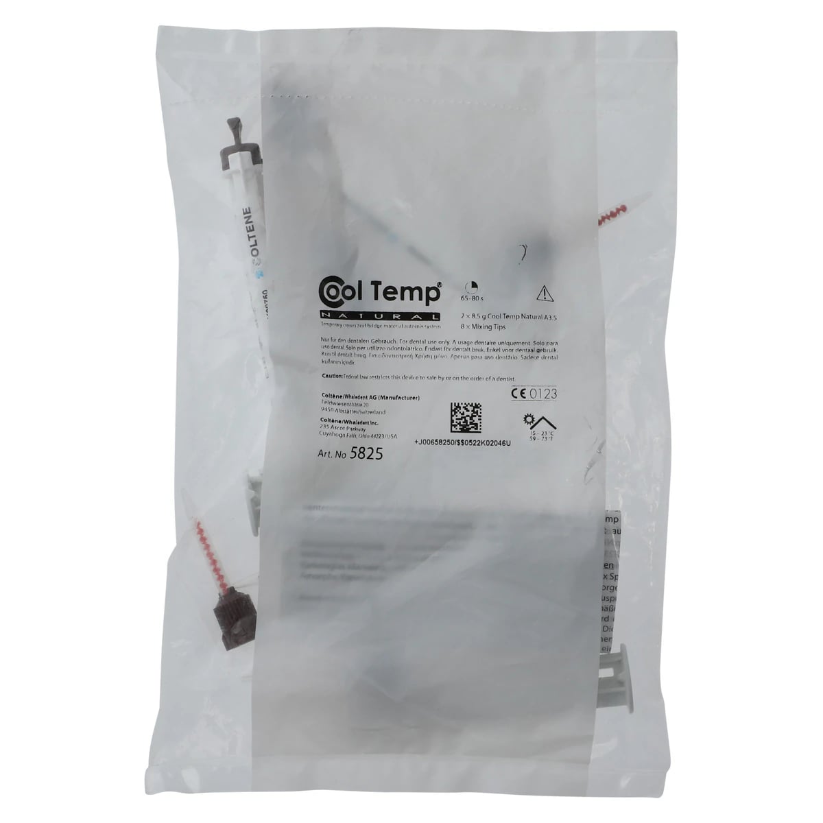 Cool Temp Natural Temporary Crown & Bridge Material, Automix Syringe Refill, Shade A3.5, 2 x 5 mL Syringes with 8 Mixing Tips, #5825
