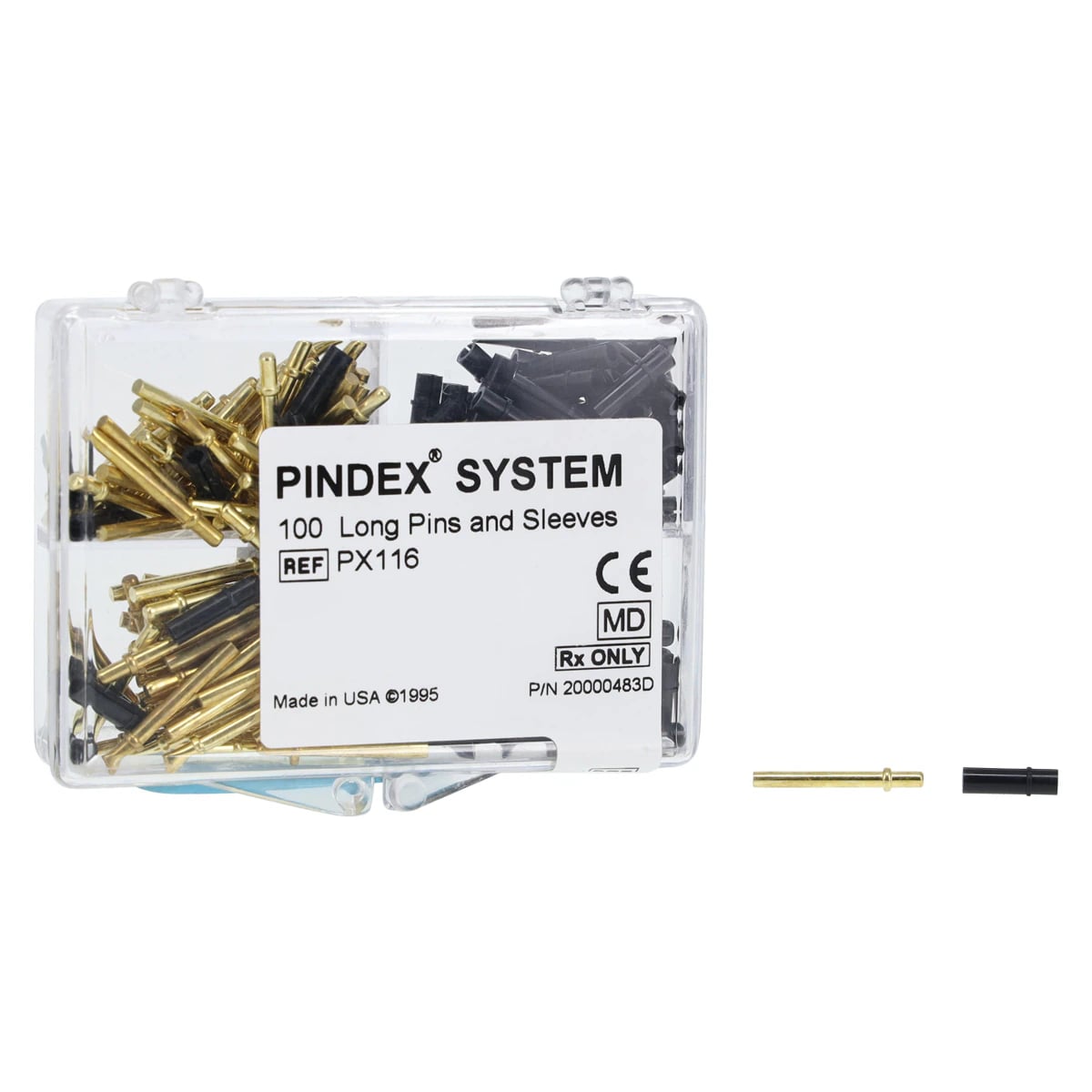 Pindex Long (20 mm) Pins and Plastic Sleeves, Refill Pack of 100 Pins and 100 Sleeves, PX-116
